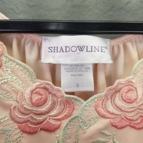 Shadowline Night Gown Sm Maxi Peach Pink Nylon Flower Embroidery Yoke Satin flaw - Picture 12 of 15